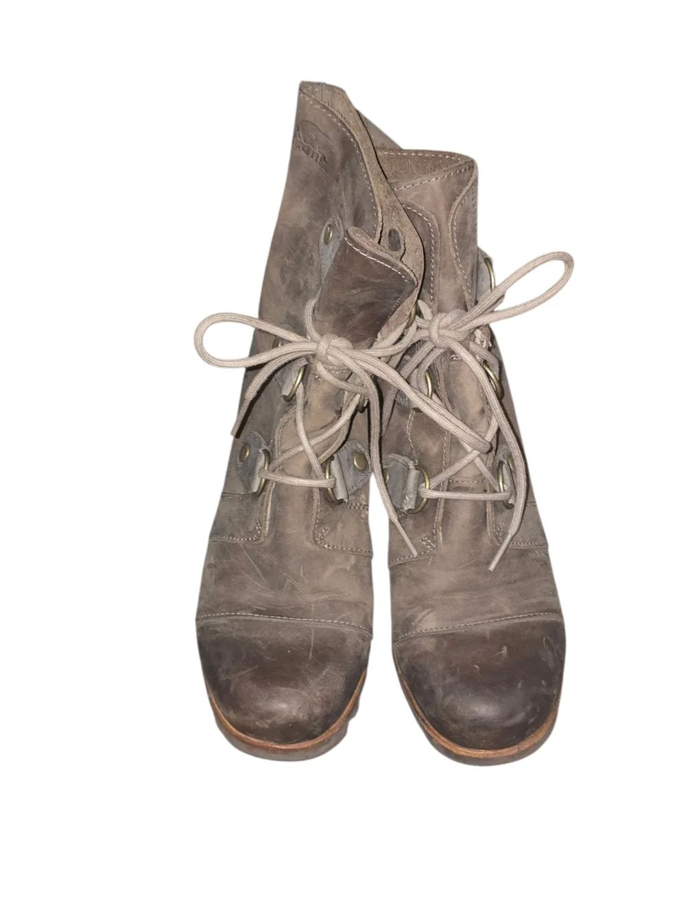 Sorel Joan Of Artic Mid Waterproof Leather Brown LaceUp Wedge Ankle Boots Size 9 - Picture 3 of 8